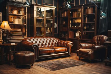 interior of the room is retro with luxurious wood