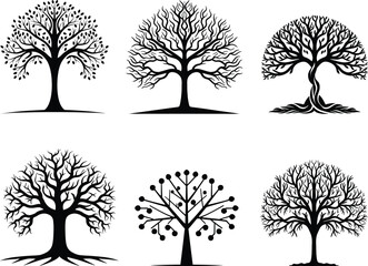 Set of Tree silhouette, vector isolated on white background