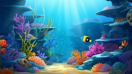Fototapeta na wymiar Underwater Scene With Coral Reef And Tropical Fish
