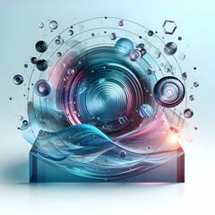 Abstract Transparent Liquid Banner with Concentric Circles and Ripples on Soft Background