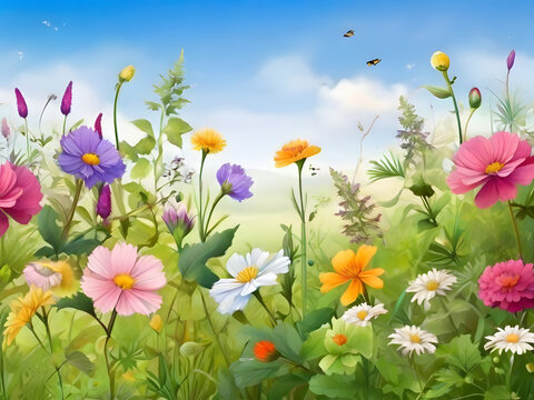 A meadow with flowers