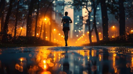 Fototapeta premium Marathon athlete training , the rhythmic beat of runners' feet on the road echoing their athletic determination.