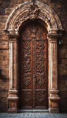 detail of a Large decorative wooden doors