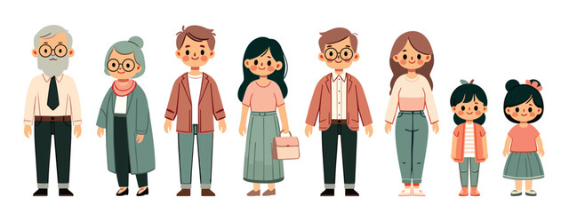 Cute cartoon family member portriat.