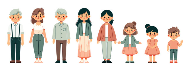 Cute cartoon family member portriat.