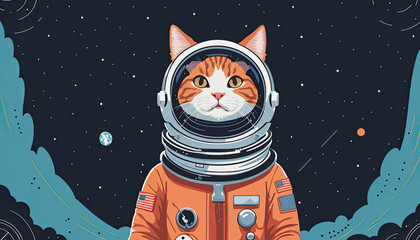 Fototapeta premium cat on the moon astronaut and spaceship or astronaut in space or cat astronaut in space or astronaut cat or astronaut with cat or cat cosplay astronaut or cat costume astronaut