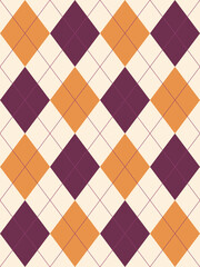 Argyle pattern. Purple,orange. Seamless geometric background for clothing, wrapping paper.