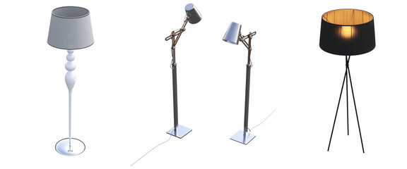 floor lamp isolated on white background, interior lighting, 3D illustration, cg render