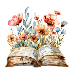 Watercolor illustration,watercolor painting of flowers,book with flowers clipart watercolor,hand-painted isolated on a white background, Watercolor Book flowers hand painted isolated,161
