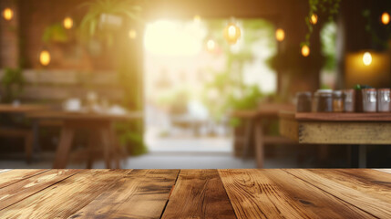 Fototapeta premium Brewed Bliss: Blurred Coffee Shop Atmosphere Beyond the Tabletop