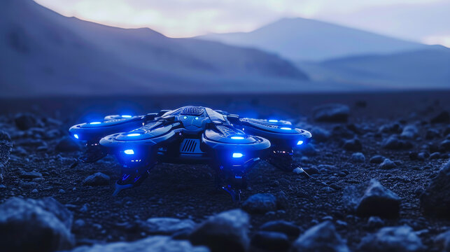 Cosmic Courier: Powerful AI Starship Drone on Beautiful Alien Plain - Powered by Adobe