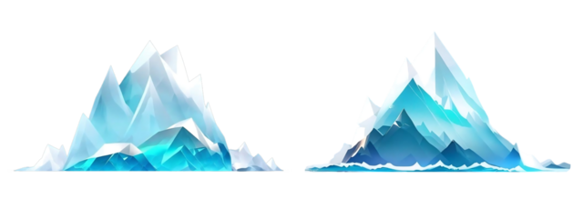 Collection of Photorealistic image icebergs in the sea isolated on transparency background AI Generative