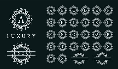 Alphabet collection of luxury flower nature frame logo. Perfect for boutique, jewelry, hotel, beauty cosmetic, spa, yoga, meditation, wedding, mental health, and the like.