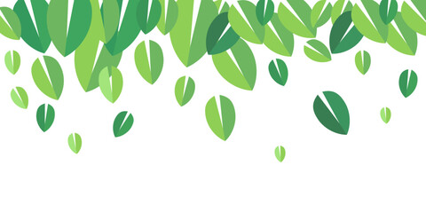 Green leaves seamless border on transparent background vector decorative element template