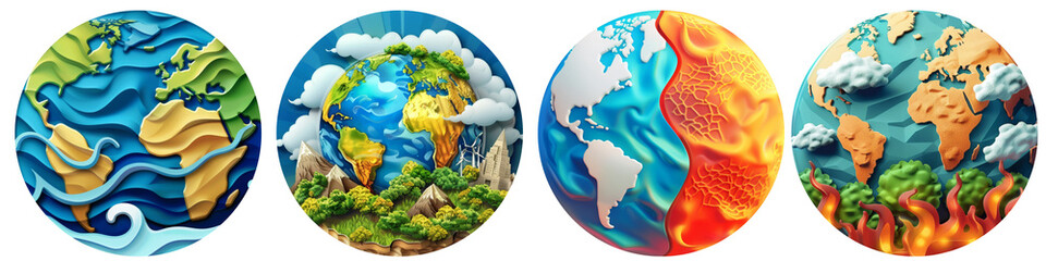 Climate change clipart collection, vector, icons isolated on transparent background
