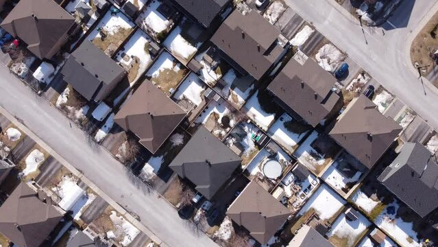 Aerial view of modern suburban residential neighbourhood in Gatineau on a spring sunny day