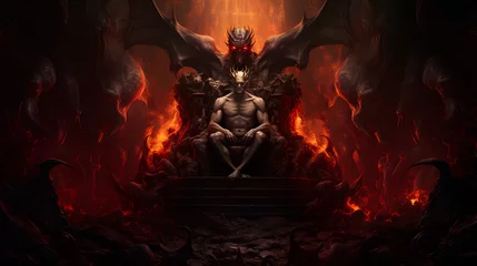 Fotobehang Satan's throne, the devil sitting on his throne in hell © Gomez