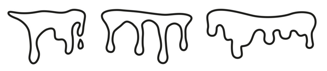 Flowing paint is a thin line. Abstract liquid substance drips and flows. Set of substance flow.