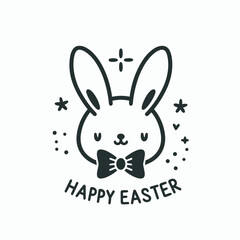 Happy Easter 2024 Bunny Vector Illustration with Bowknot