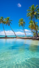 Stunning tropical beach with palm trees and calm lagoon, perfect relaxing vacation destination