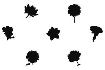 Vector illustration of flower silhouettes, hand drawn wreaths. Cute doodle floral decoration frame set. Vector art, Icons, black colour isolated on white background. Logo, wallpaper.       