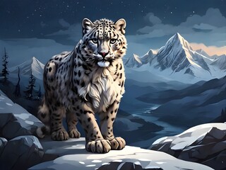 snow leopard in the snow - obrazy, fototapety, plakaty