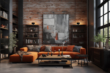 Fototapeta na wymiar Living room in loft industrial style