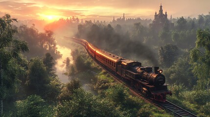 Classic Train on a Misty Morning