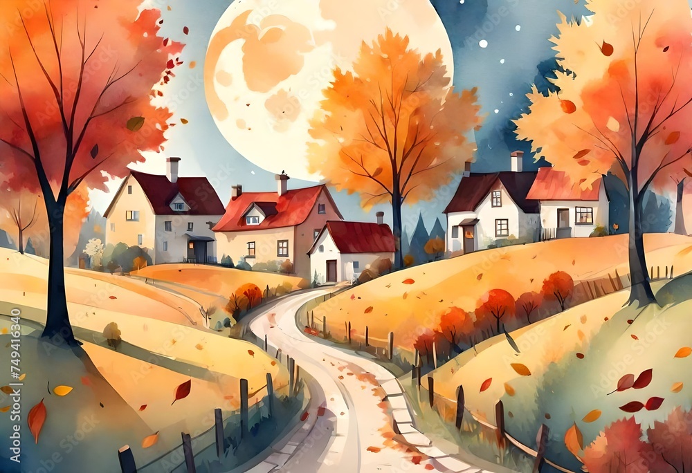 Canvas Prints landscape with houses and trees