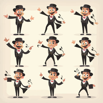 funny cartoon illusionist in various poses for use