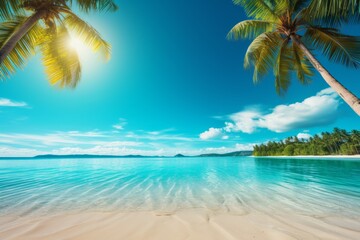 Fototapeta na wymiar Tropical beach with palm trees and serene lagoon - high quality photo for travel and relaxation