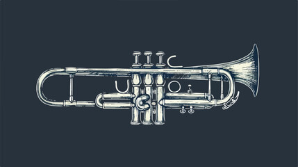 Trumpet vector sketch icon isolated on background. - obrazy, fototapety, plakaty