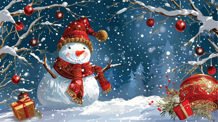 Vector christmas invitation card with snowman.