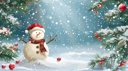 Vector christmas invitation card with snowman.