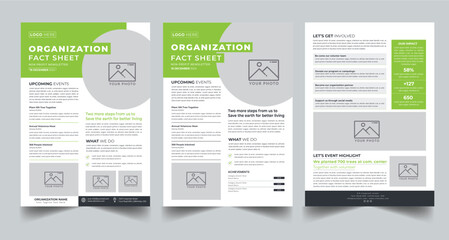 Nonprofit Organization Fact Sheet layout design template with 3 style design concept	
