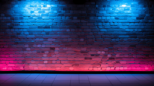 Standup comic night, Ground Two Spotlights Neon light on brick wall