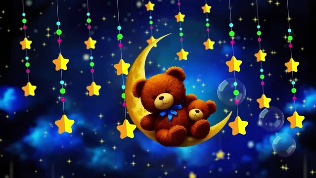 teddy bear in the night sleep in the moon to lullaby stile,