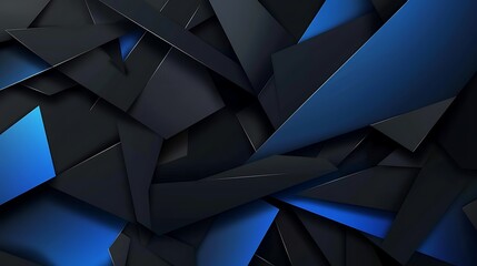 Modern black blue abstract background. Minimal. Color gradient. Dark. Web. Geometric shape. 3d effect. Lines stripes triangles. Design. Futuristic. Cut paper or metal effect. Luxury. Generative Ai - obrazy, fototapety, plakaty