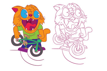 cute animal doodle illustration for coloring page drawing book