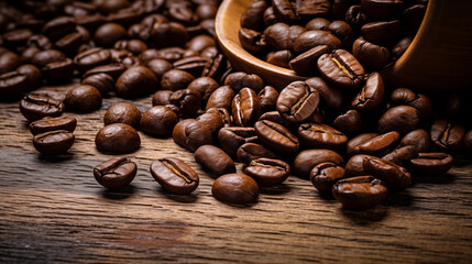 coffe beans on wooden background