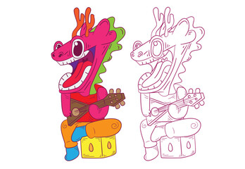 cute animal doodle illustration for coloring page drawing book