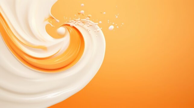 Sculptural swirl of milky cream and orange juice in a symphony of abstract art, highlighting contrast and flow