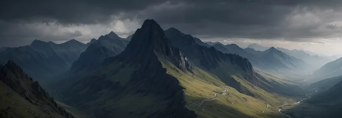Fototapeten Panorama rocky mountain landscape digital illustration © lumerb