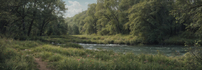 Beautiful shot of trees along the river on a gloomy  day