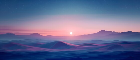 Beautiful Dusk Vast desert with moon or crescent. copy space. for Ramadan banner. presentation.