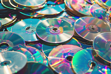 Colorful stack of CDs in a chaotic pile, showing various shades and hues of digital music storage