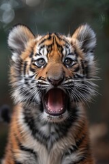 Growling cute little tiger cub
