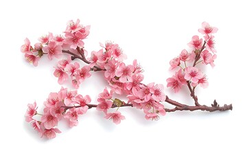 Pink cherry blossom on white background, isolated Sakura tree branch. Generative Ai