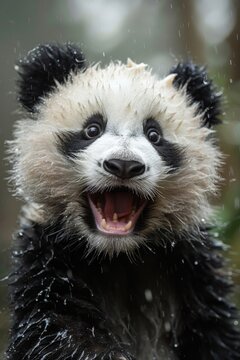 Funny panda yawns