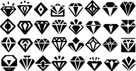 Sey of vector diamond logo silhouettes in black color.